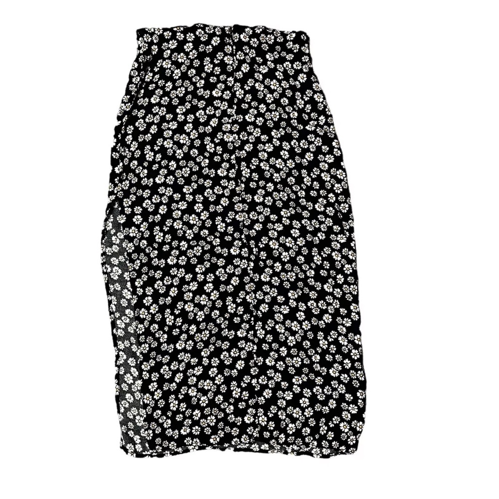 Reformation Womens Daisy Midi Skirt Size 6 Black Side Slit Exposed Leg Floral